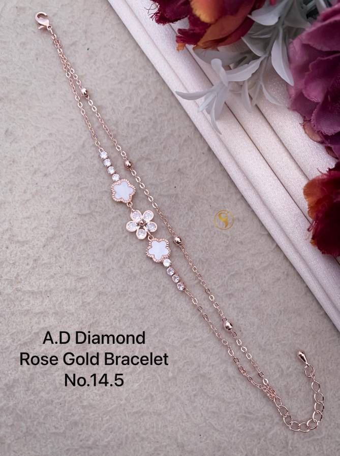 14 Designer AD Diamond Rose Gold Bracelets Wholesale Price In Surat
